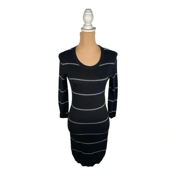 🖤 French Connection Stripped Long Sleeve Dress Size 6 - Picture 2 of 8